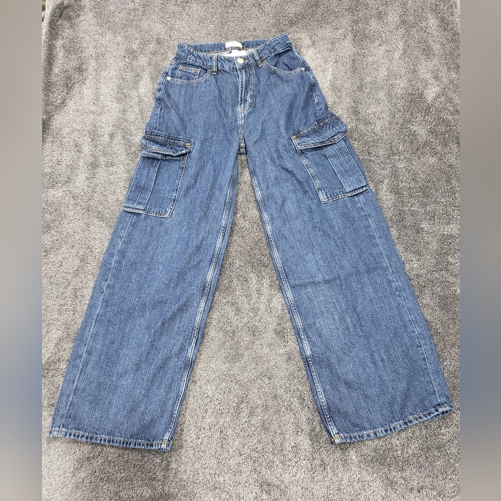 The Drop Montana Medium Stone Wide-leg Womend Cargo Jeans Size 25